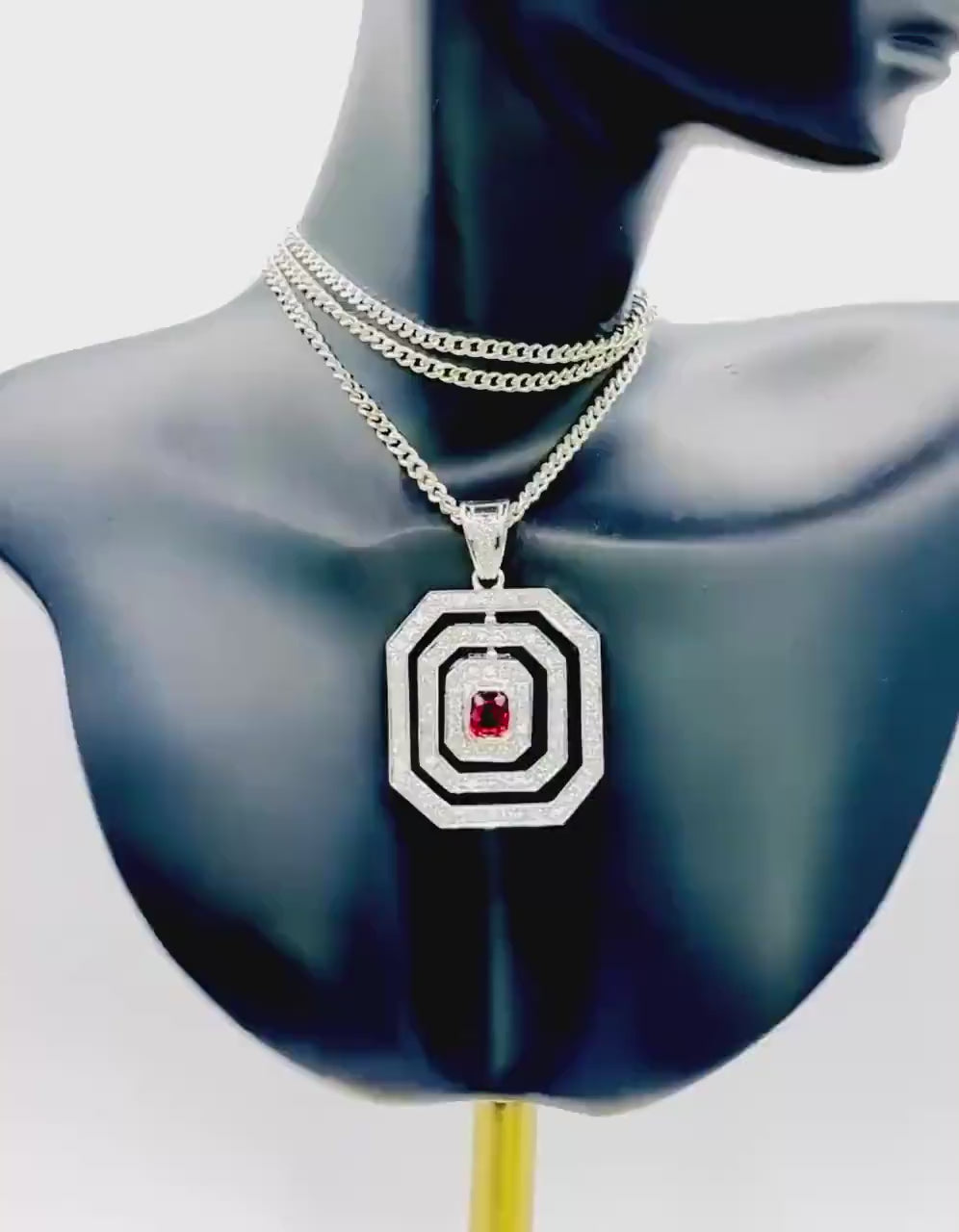 RED RUBY & DIAMONDS Pendant Handcrafted in 18K White Gold