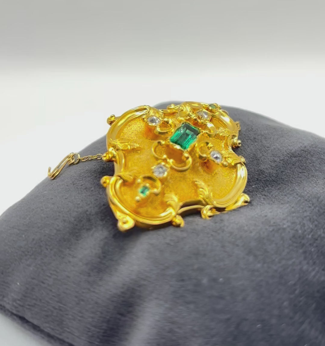 REGENCY EMERALD & DIAMOND 22K Brooch, Circa 1825-1835
