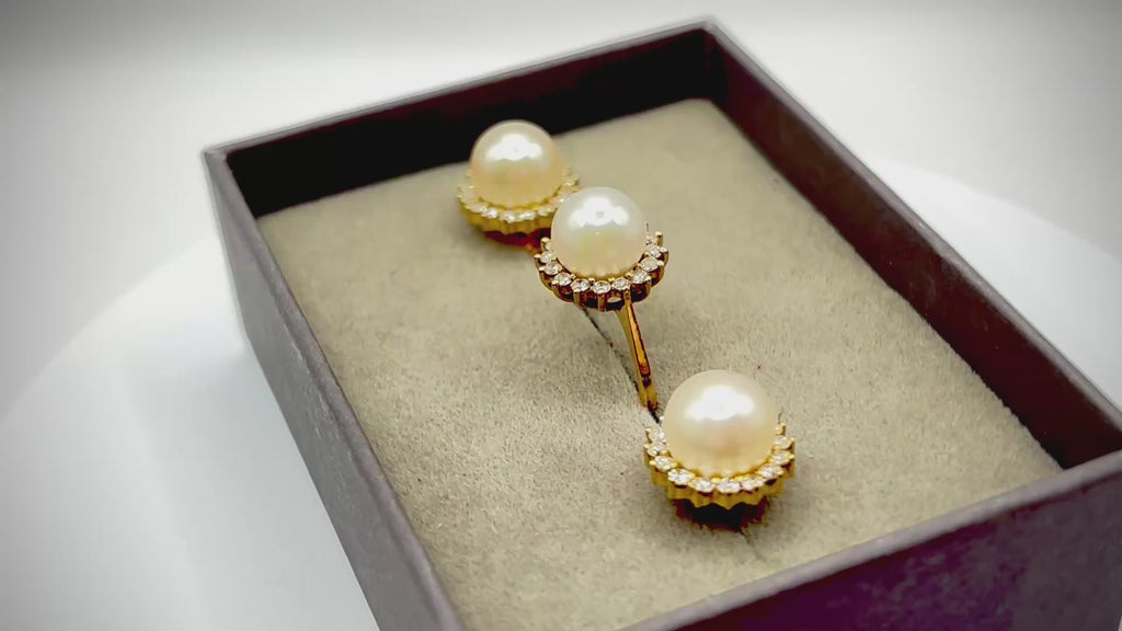 Vintage Pearl and Diamond Cluster Ring and Earrings Suite, 18ct Gold, Circa 1987