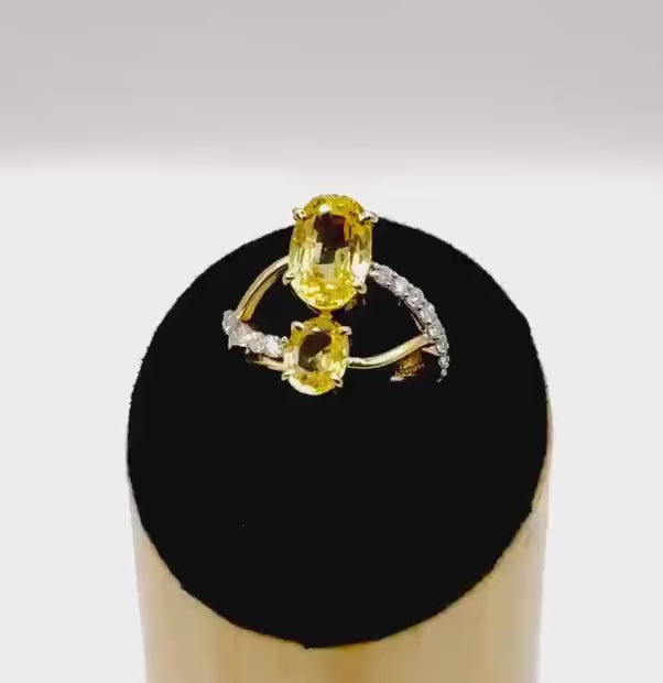 CEYLON YELLOW SAPPHIRES & Diamonds Ring - Natural Unheated Sapphires with Certificate of authenticity