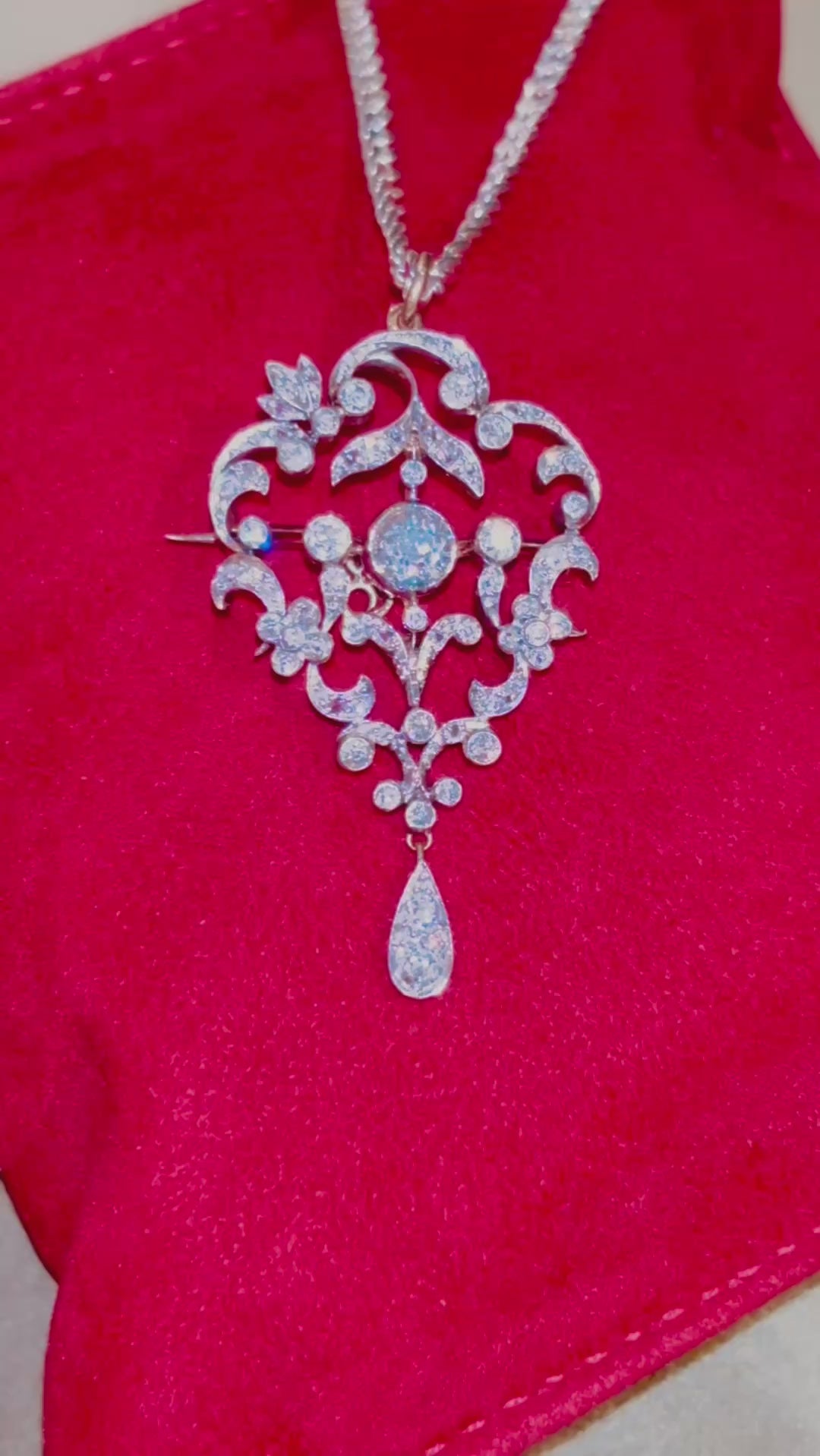 EDWARDIAN PLATINUM & GOLD Diamond Lavaliere Brooch-Pendant c1900
